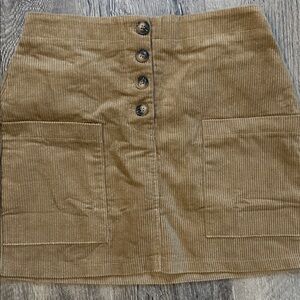 Corduroy Button-Up Mini Skirt in Tan